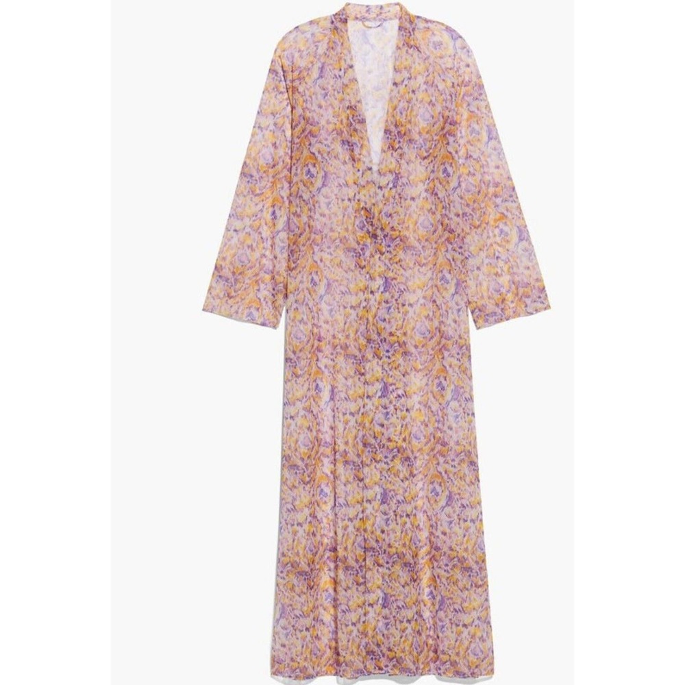 SAVAGE X FENTY Elegant CYBER CAT LONG ROBE Floral Pink Multicolor SZ 2X / 3X $69